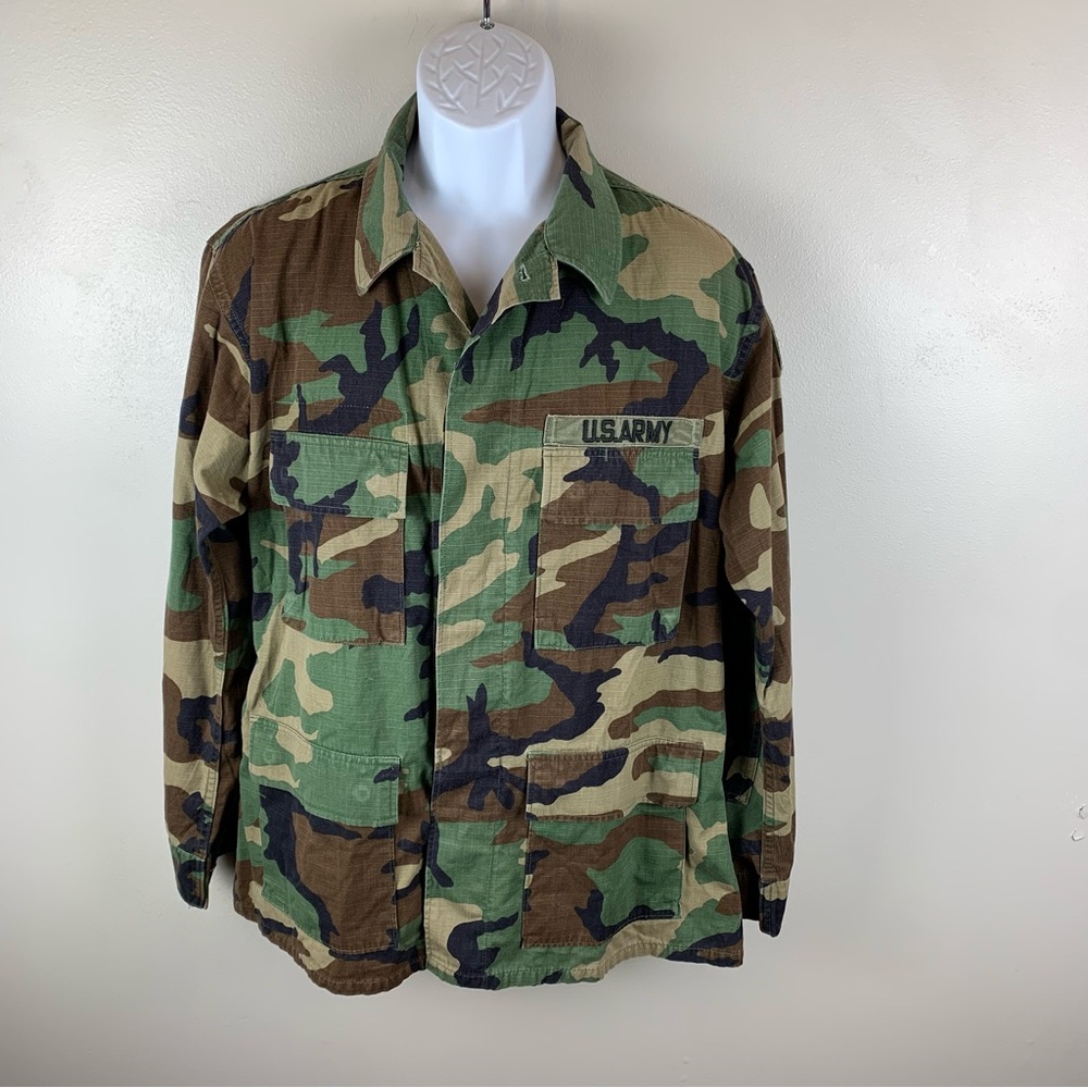 VTG 1995 US Army Combat Hot Weather Shirt Jacket Uniform Woodland Camo Med Reg‎